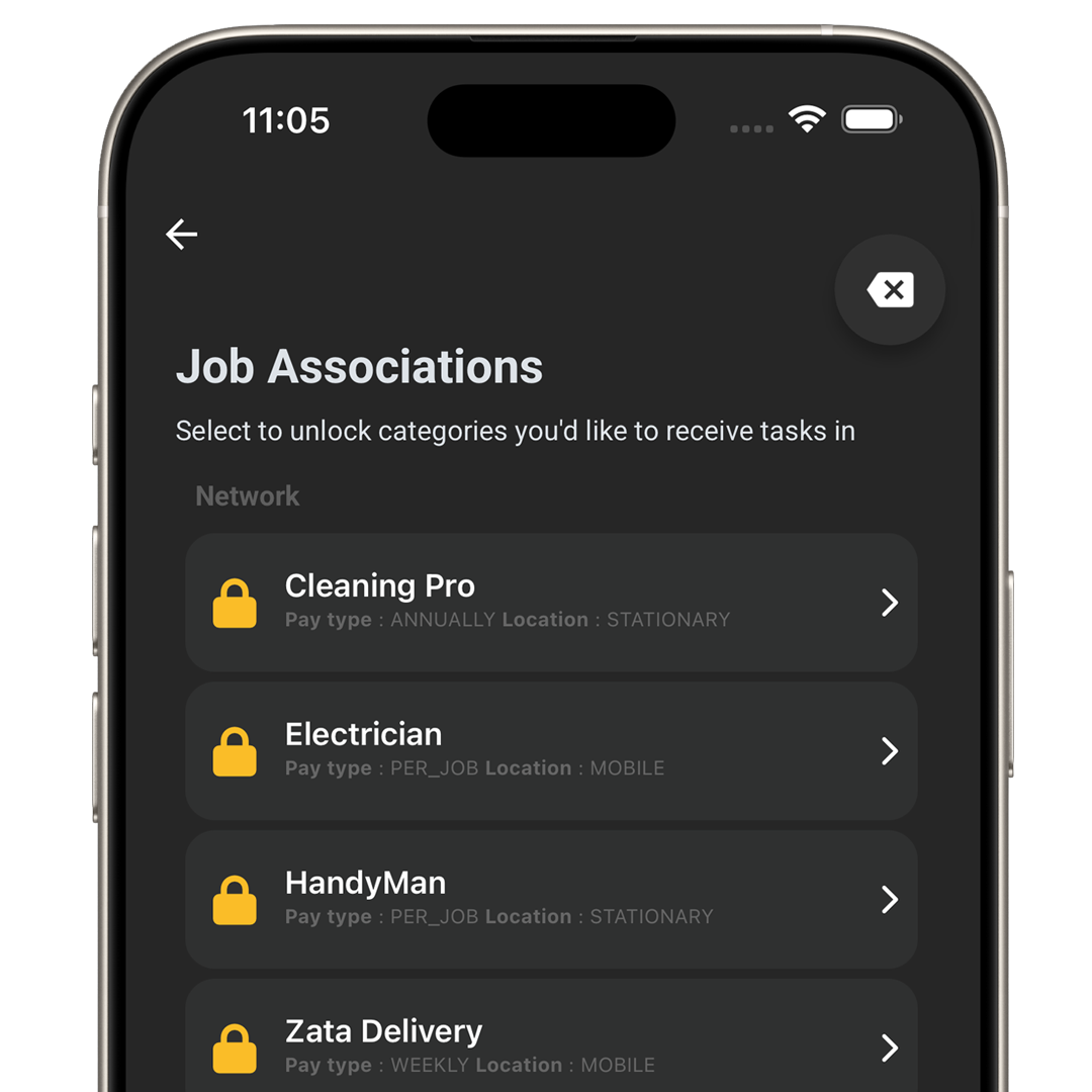 HereKey provider job category selection screen